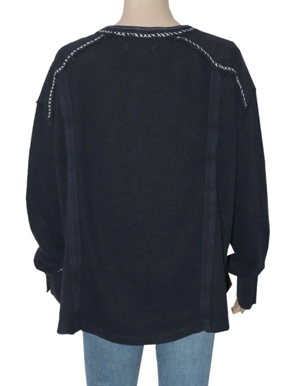 Free People We The Free Taylor Henley Top Dropped Shoulder Black S
